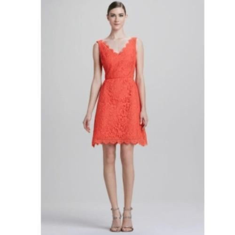 Monique Lhuillier Floral Lace Sleeveless Mini Dressc Coral Size 10